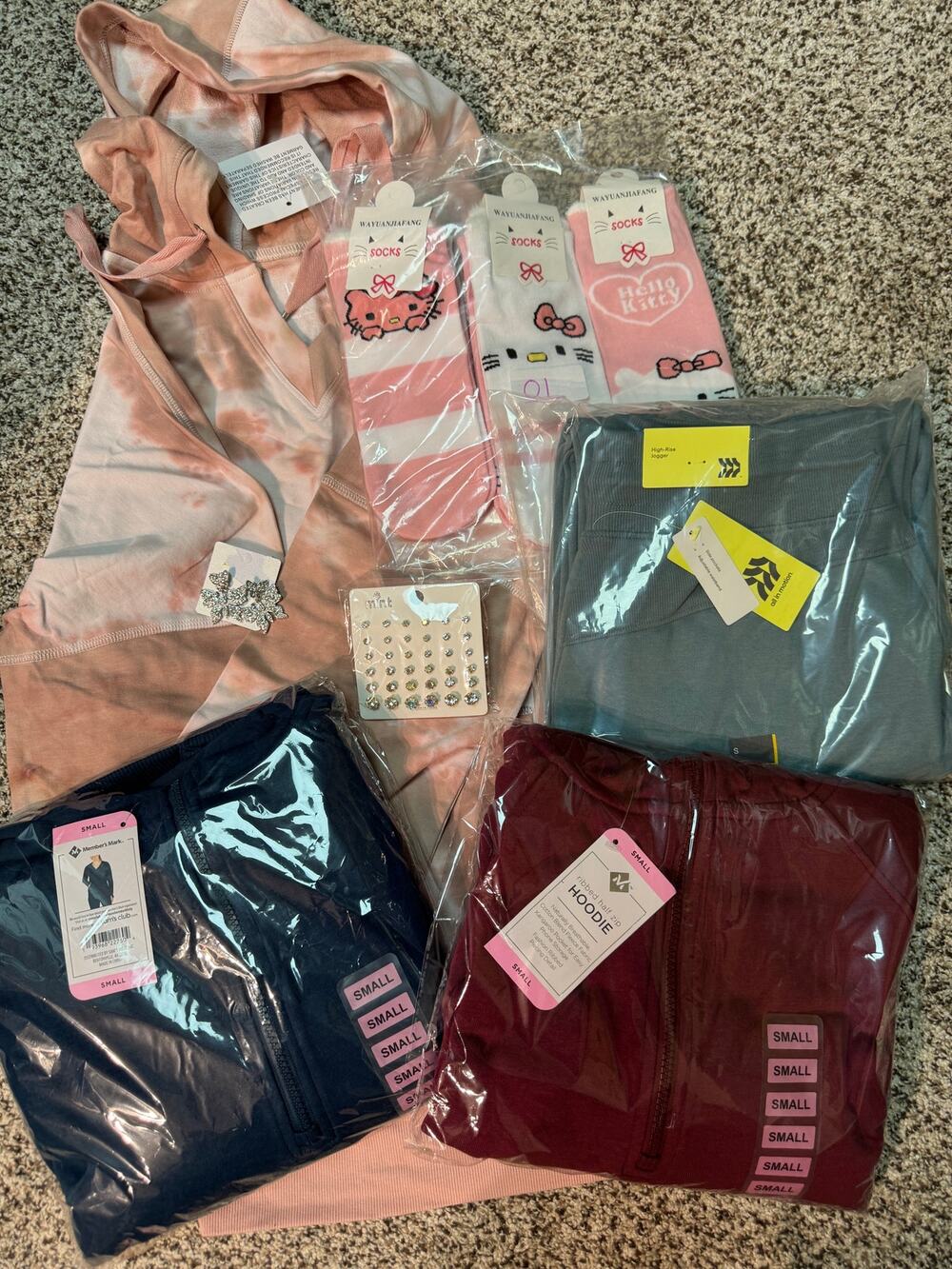 Women's Clothing Bundle Size Small NWT NWOT Hoodies Joggers Socks Earrings